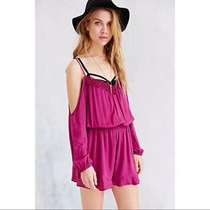 Ecote Off-The-Shoulder Crochet-Inset Romper